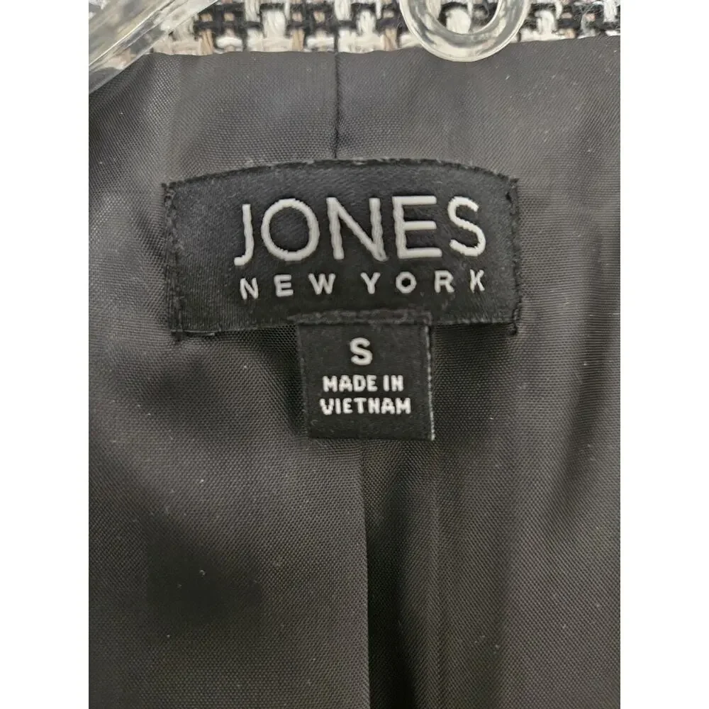 Women Jones New York S Double Breasted Tweed Blazer Jacket Sz Small Black White
